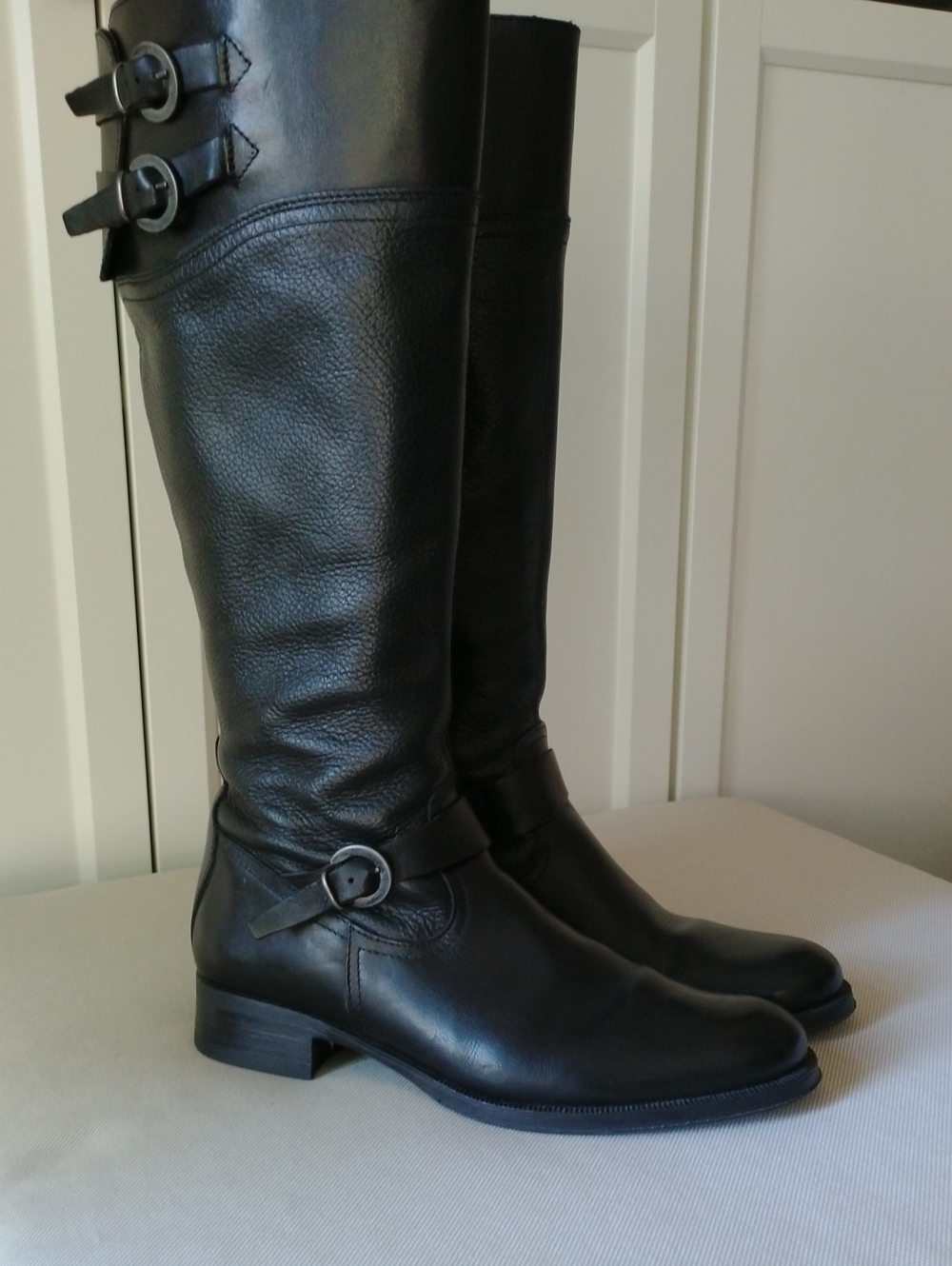 Aldo Tall Black Leather Boots with buckles, size 40 - Picture 2 of 13